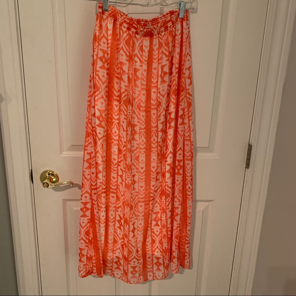 Printed coral maxi skirt